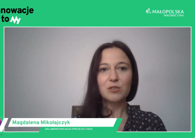 Magdalena Mikołajczyk w komunikatorze internetowym podczas paneli "Przy kawie o innowacjach"