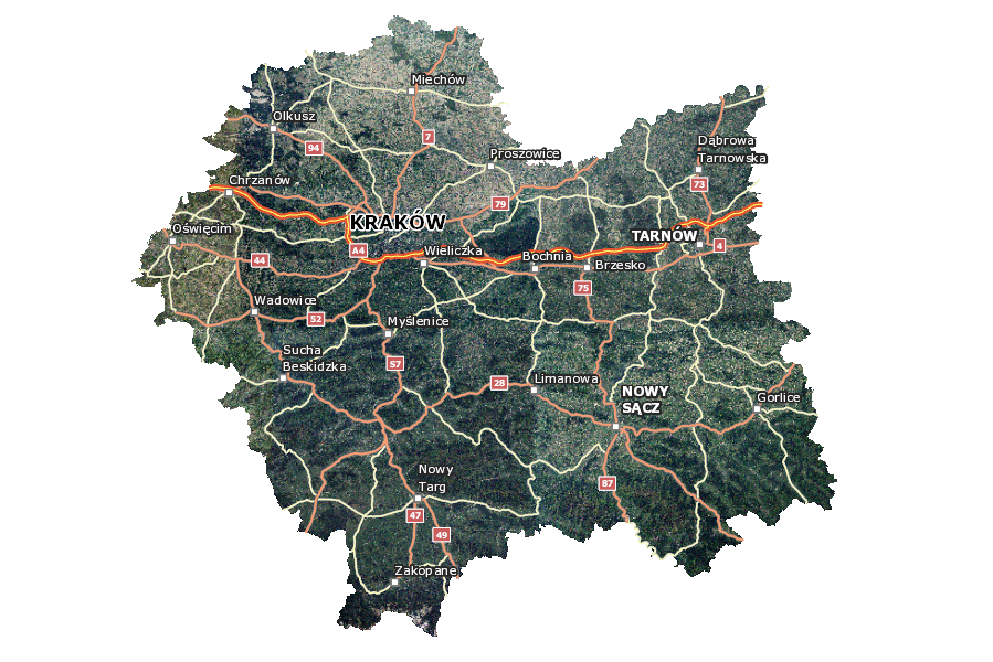 mapa satelitarna Małopolski